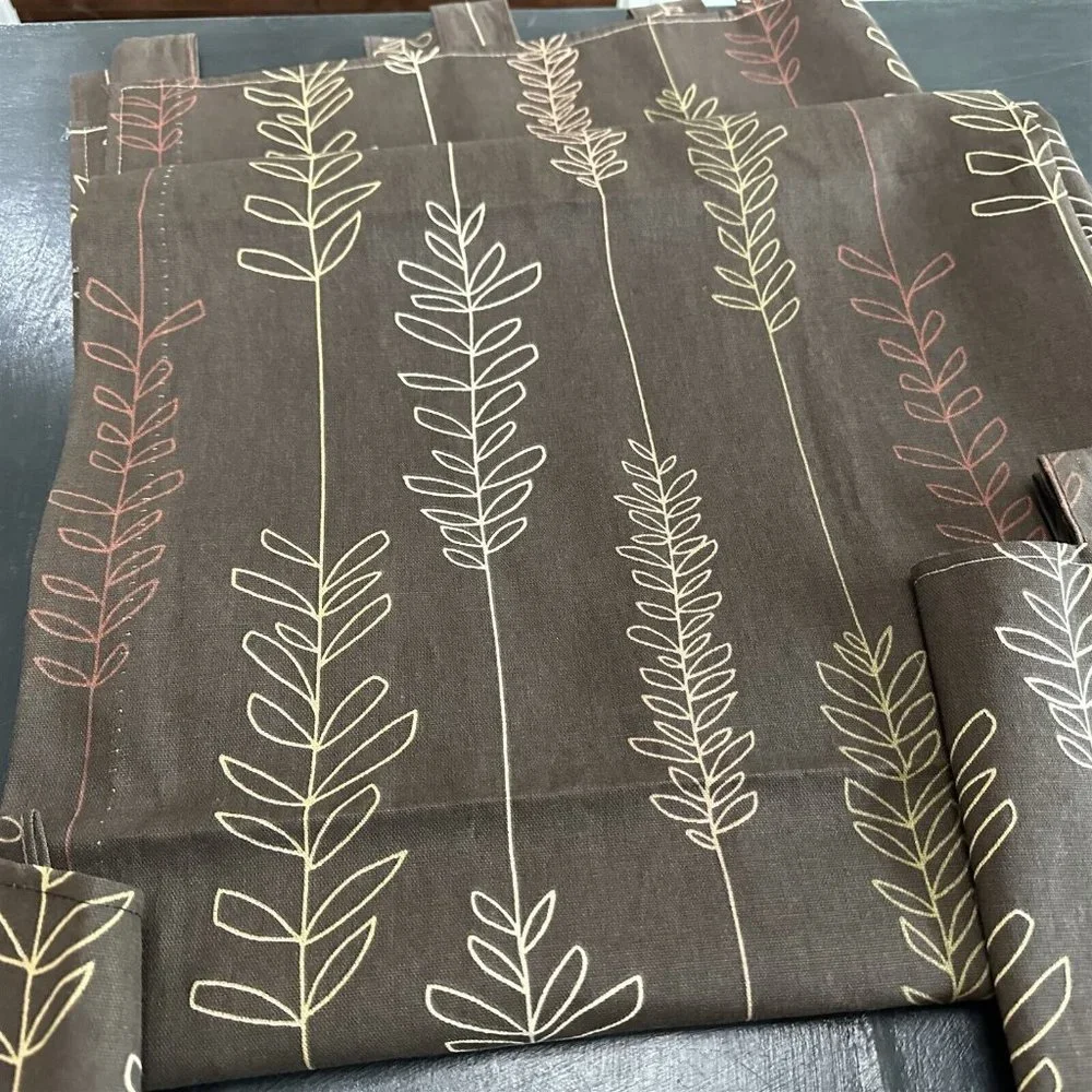 Curtain Panels Tab Top Brown Modernist Leaves Botanical 34